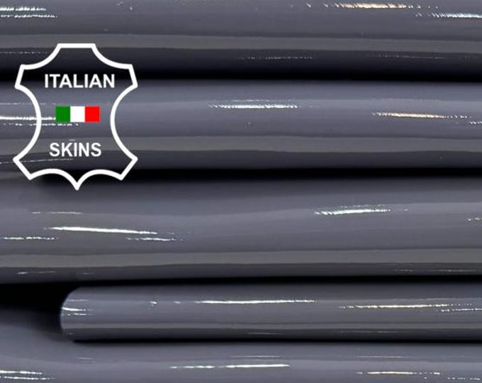 Delivered Duty paid - PATENT GREY SHINY Thick Italian Calf leather pack 8 skins total 25sqf 1.2mm #Z497