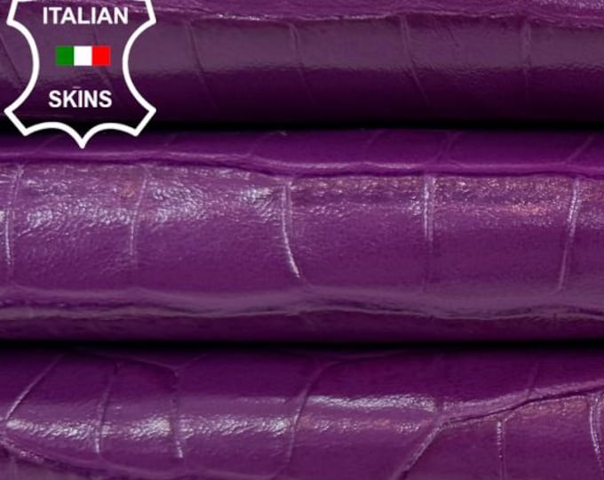 Delivered Duty Paid-PURPLE SHINY CROCODILE Print On Thin Italian Calf leather skin 7+sqf 0.6mm #C6792