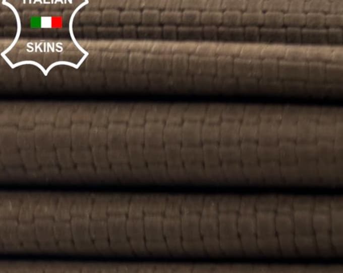 BROWN NUBUCK TEXTURED Print Soft Italian Lambskin Sheep Lamb leather pack 2 hides skins total 10sqf 0.7mm #C6011