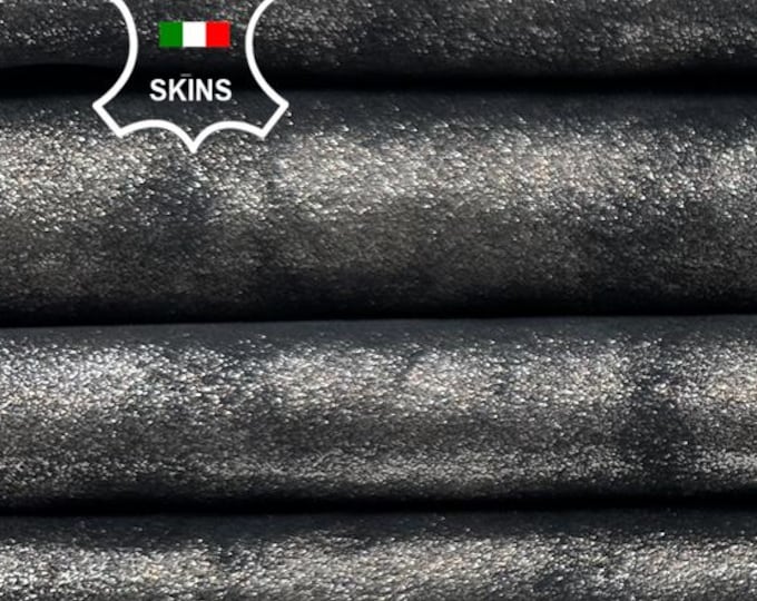METALLIC SILVER ANTIQUED Shimmer Distressed Soft Italian Goatskin Goat Leather pack 2 hides skins total 10sqf 1.0mm #C4854