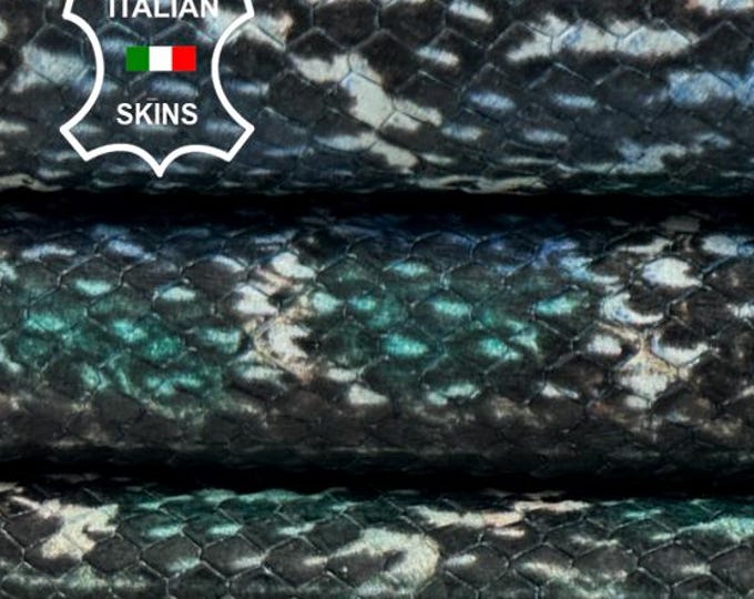 BLUE & GREEN SNAKE Embossed Print On Soft Italian Lambskin Sheep Lamb leather hide hides skin skins 4sqf 0.9mm #C5119