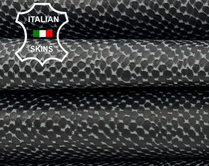 Delivered Duty paid - BLACK SNAKE EMBOSSED On Vintage Look Italian Calf leather pack 2 skins total 12+sqf 1.0mm #Z251