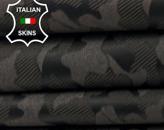 DARK BROWN CAMO Laser Engraved Thin Soft Italian Lamb leather skin 4sqf 0.5mm #C4957