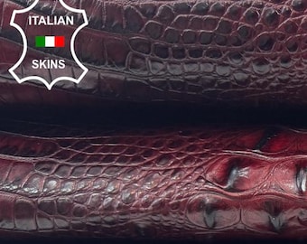 BORDEAUX ANTIQUED CROCODILE Alligator Embossed Print On Thick Strong Italian Calfskin Calf Cow Leather hides skin skins 18+sqf 1.9mm #C6540