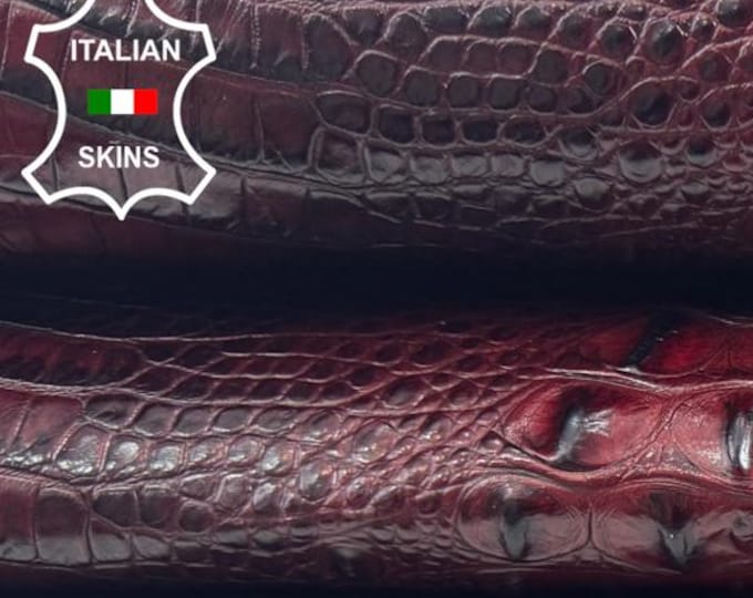 BORDEAUX ANTIQUED CROCODILE Alligator Embossed Print On Thick Strong Italian Calfskin Calf Cow Leather hides skin skins 18+sqf 1.9mm #C6540