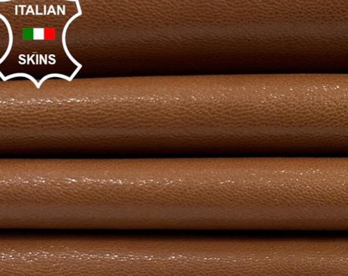 TAN BROWN SHINY Rough Vegetable Tan Italian Goatskin Goat leather pack 2 hides skins total 7+sqf 0.8mm #C4672