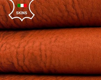 WASHED ORANGE Lines Engraved Thick Soft Italian STRETCH Backed Lambskin Lamb Sheep Leather hide hides skin skins 5sqf 1.4mm #C5287