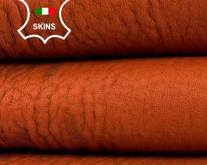 WASHED ORANGE Lines Engraved Thick Soft Italian STRETCH Backed Lambskin Lamb Sheep Leather hide hides skin skins 5sqf 1.4mm #C5287