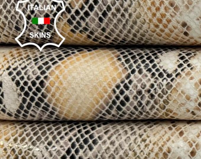 Delivered Duty Paid-IVORY & BLACK SNAKE Print On Vegetable Tan Italian Calfskin Cow leather 8+sqf 1.0mm #C6725