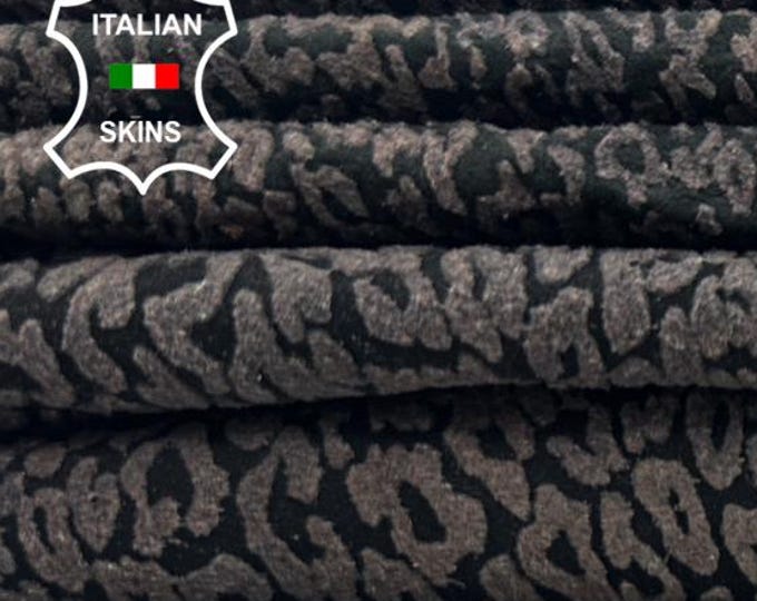 BROWN LEOPARD PRINT On Vintage Used Look Nubuck Soft Italian Lambskin Sheep Lamb Leather pack 2 hides skins total 10sqf 0.8mm #C5401