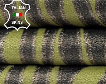 Delivered Duty Paid-PISTACHIO GREEN SHIMMER  Zebra Print On Italian Calf leather skin 7sqf 0.7mm #C6894