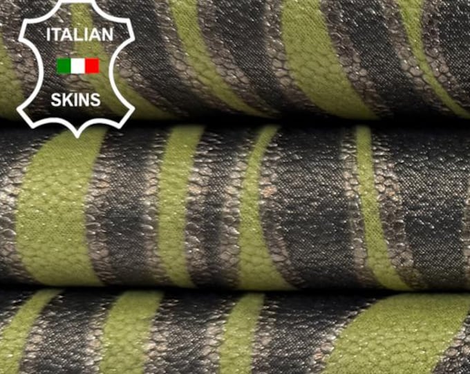 Delivered Duty Paid-PISTACHIO GREEN SHIMMER  Zebra Print On Italian Calf leather skin 7sqf 0.7mm #C6894