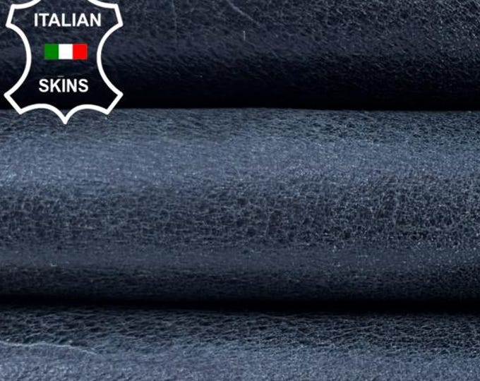 Delivered Duty Paid-METALLIC BLUE CRACKED Vintage Look Soft Italian Goatskin Goat leather skin 4+sqf 0.8mm #C6564