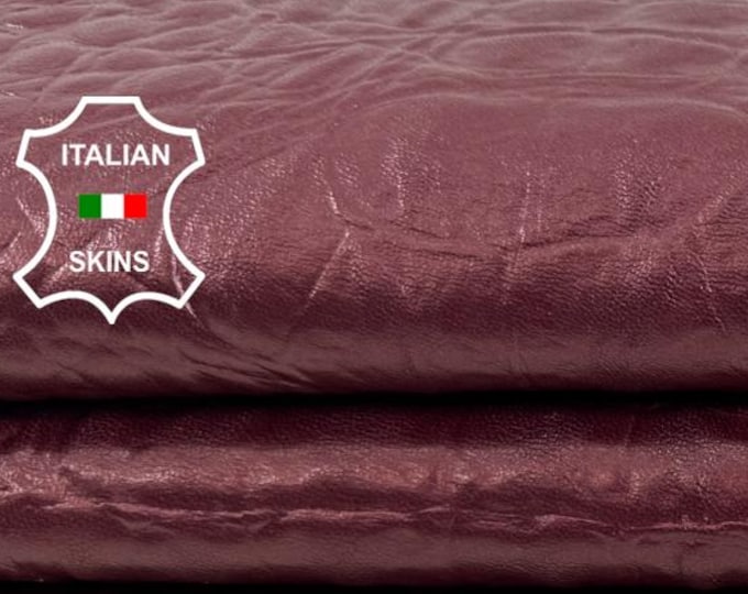 Free FedEx & Duties -  WINE PEARLISED CROCODILE Embossed On Italian Lamb leather skin 6+sqf 0.9mm #Z491
