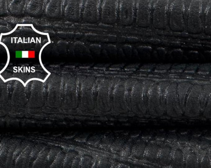 Delivered Duty paid - WASHED BLACK TEXTURED Embossed Soft Italian Lamb leather skin 4+sqf 1.0mm #C7822