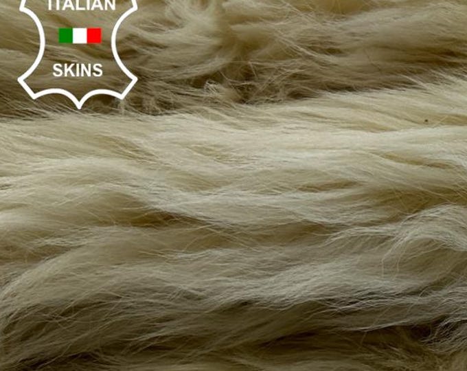 IVORY Long Hair On sheepskin Lamb shearling fur hairy sheep Italian leather 17"x33"  #C4682