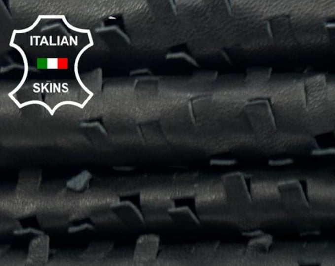 BLACK TEXTURED PERFORATED Soft Italian Lambskin Sheep Lamb leather hide hides skin skins 5sqf 0.7mm #C5087