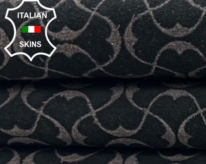 BROWN NUBUCK PRINTED On Washed Black Thick Italian Goatskin Goat Leather hide hides skin skins 5sqf 1.3mm #C5400