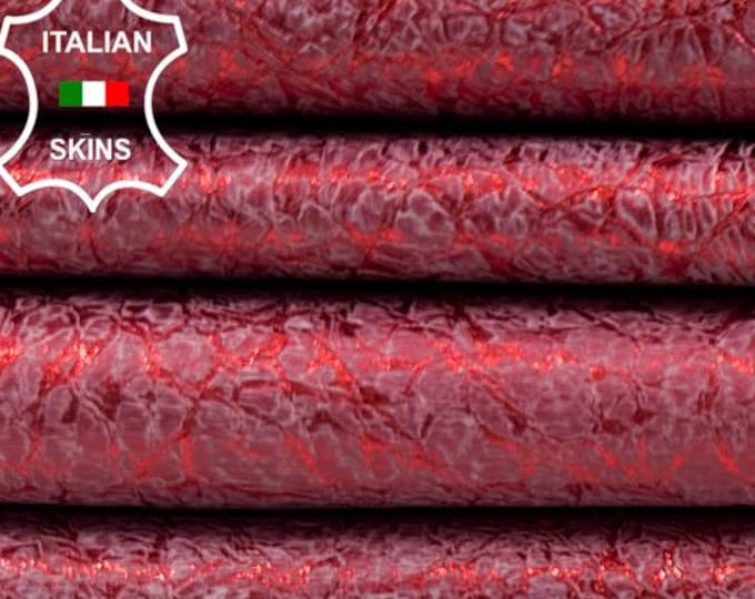 METALLIC RED Vintage Look Crinkled Italian Goatskin Goat Leather pack 2 hides skins total 8+sqf 0.9mm #C5819