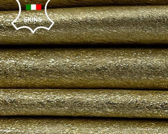 METALLIC GOLD CRINKLED Rough Coated Shiny Italian Goatskin Goat leather pack 5 hides skins total 25sqf 0.9mm #C5762