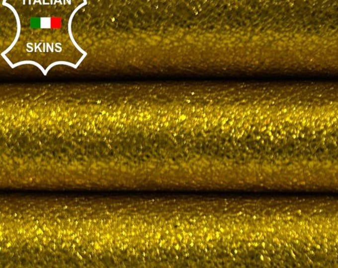 METALLIC YELLOW CRISPY Rough Thick Soft Italian Goatskin Goat Leather hide hides skin skins 5+sqf 1.2mm #C4965