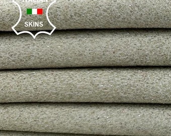 KHAKI BEIGE SHIMMER & Shine Rough Print On Thick Soft Italian Goatskin Goat Leather pack 2 hides skins total 6+sqf 1.2mm #C2502