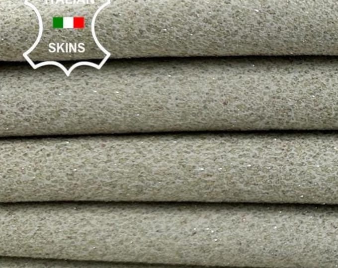 KHAKI BEIGE SHIMMER & Shine Rough Print On Thick Soft Italian Goatskin Goat Leather pack 2 hides skins total 6+sqf 1.2mm #C2502