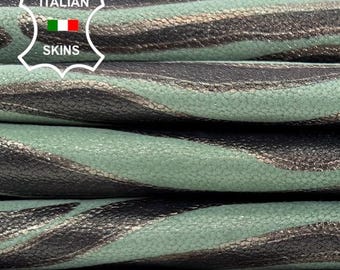 Delivered Duty Paid-MINT GREEN SHIMMER Zebra Print On Italian Calf leather pack 2 skins total 15sqf 0.7mm #C6889