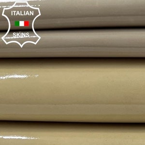 PATENT 2 SHADES Of  BEIGE Shiny Strong Italian Goatskin Goat Leather pack 2 hides skins total 14sqf 0.8mm #C2036