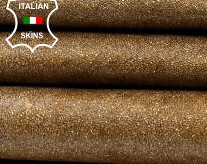 WASHED BRONZE BROWN Coated Crinkled Gold Shimmer print Thick Italian Goatskin Goat leather pack 5 hides skins total 30sqf 1.3mm #C5567