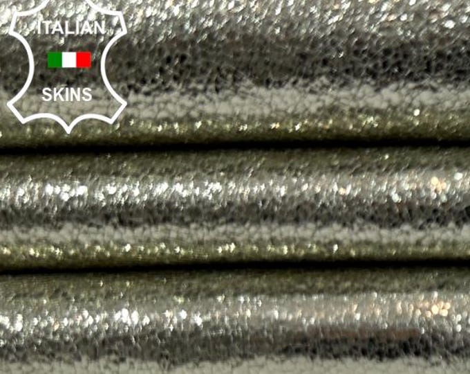 METALLIC LIGHT GOLD Cracked Thin Soft Italian Goatskin Goat leather hide hides skin skins 3sqf 0.4mm #C5010