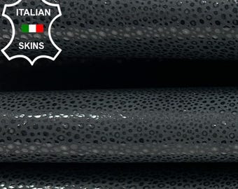 SHINY REPTILE PRINT On Grey Thick Strong Italian Calfskin Calf Cow leather hide hides skin skins 4+sqf 1.5mm #C3748