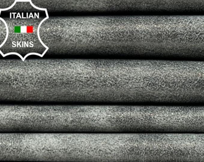 METALLIC PEWTER Distressed Vintage Look Soft talian Lambskin Sheep Lamb leather pack 2 hides skins total 9+sqf 0.7mm #C5579