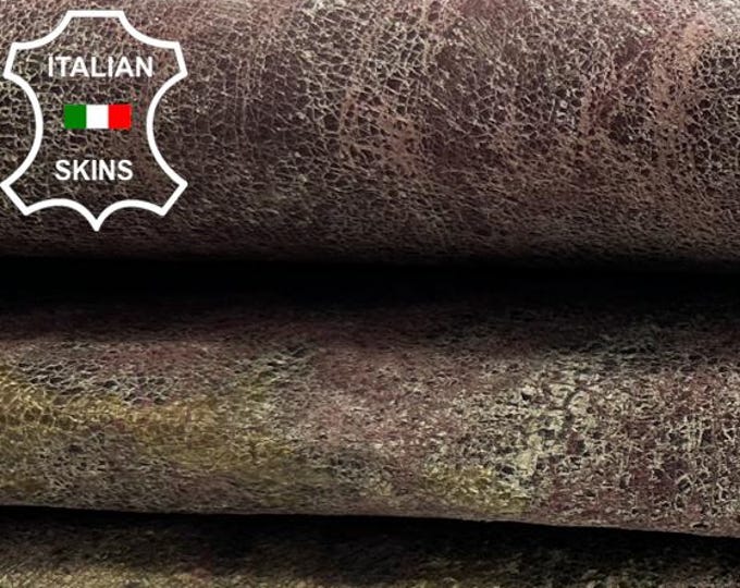 WINE VERY USED Vintage Look Distressed Thick Italian Goatskin Goat leather hide hides skin skins 7sqf 1.1mm #C3783
