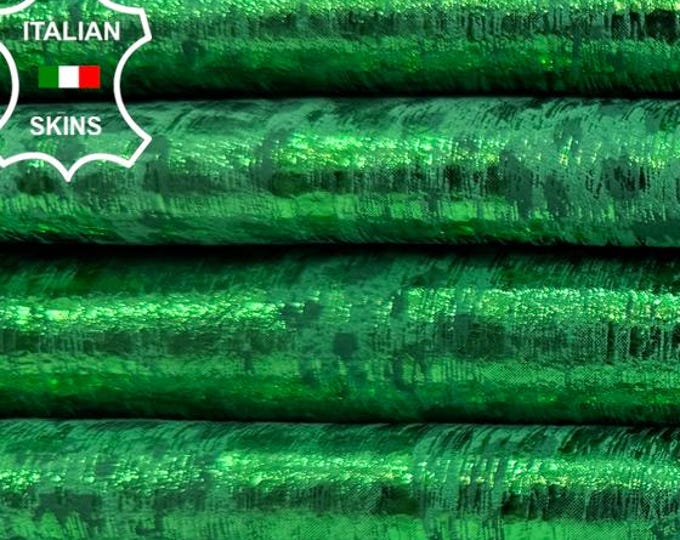 METALLIC EMERALD GREEN Leopard Cheetah Print Distressed On Soft Italian Goat leather pack 2 skins total 8sqf 0.7mm #C7340