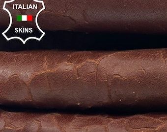 Free FedEx & Duties - BURNT COGNAC BROWN Dry Mud Naturally Cracked Italian Lamb Leather pack 5  skins total 28sqf 1.0mm #C5406