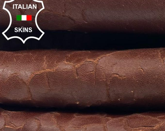 BURNT COGNAC BROWN Dry Mud Naturally Cracked Italian Lambskin Sheep Lamb Leather pack 5 hides skins total 28sqf 1.0mm #C5406