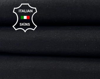 Delivered Duty Paid-BLACK NUBUCK Soft Italian STRETCH Backed Lamb Leather skin 3sqf 0.7mm #C6999