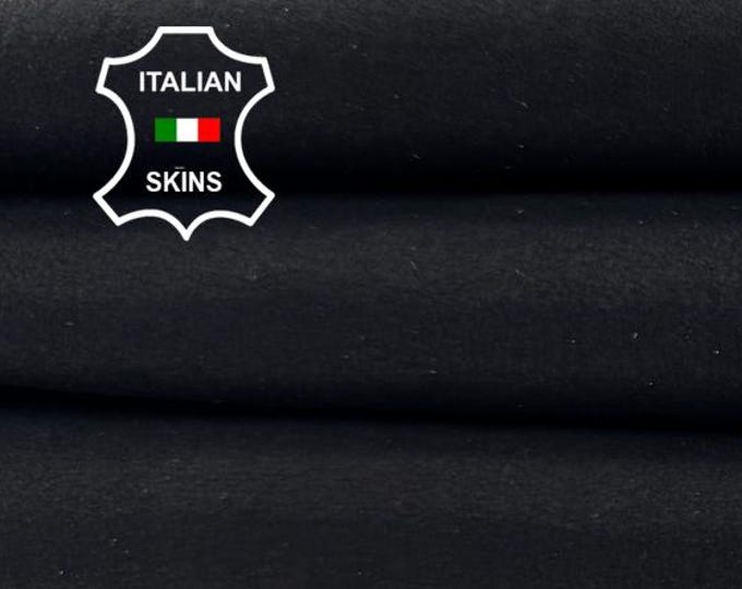 Delivered Duty Paid-BLACK NUBUCK Soft Italian STRETCH Backed Lamb Leather skin 3sqf 0.7mm #C6999