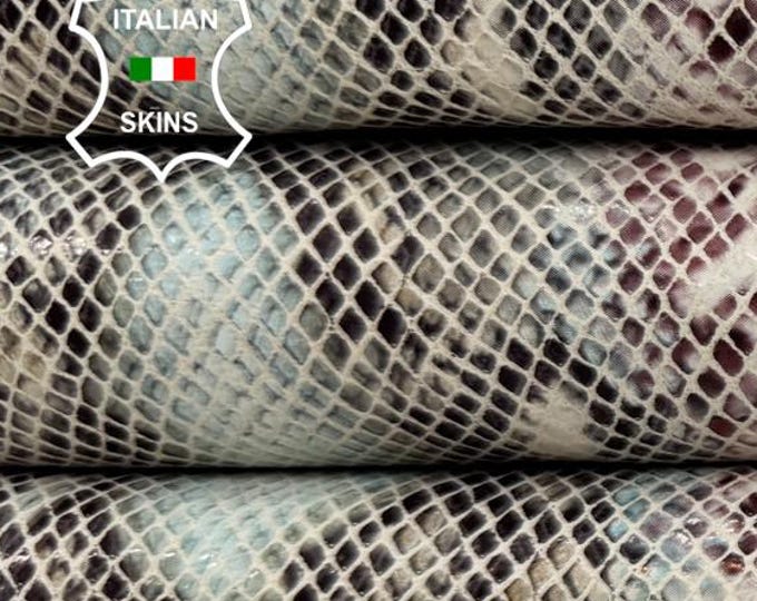 Delivered Duty Paid-GREY,BLUE,PURPLE Snake Print On Vegetable Tan Italian Calfskin Cow leather 8sqf 1.0mm #C6726