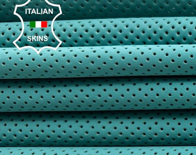 AZURE BLUE PINHOLES Perforated Print Thin Soft Italian Lambskin Sheep Lamb leather pack 2 hides skins total 12+sqf 0.6mm #C5221