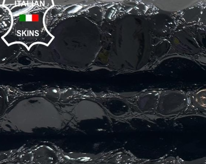 PATENT BLACK TEXTURED Print Shiny Thick Italian Lambskin Sheep Lamb Leather hide hides skin skins 8sqf 1.7mm #C3275