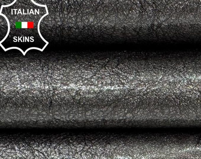 PATENT PEWTER PEARLISED Antiqued Shiny Thick Italian Goat leather skin 6+sqf 1.2mm #C7468