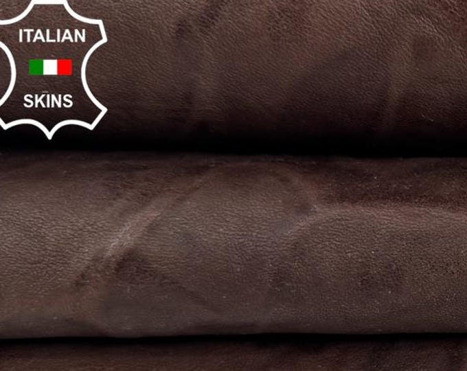 WASHED BROWN RUSTIC Wrinkled Vegetable Tan Thick Italian Goat leather skin 6+sqf 1.3mm #C7479