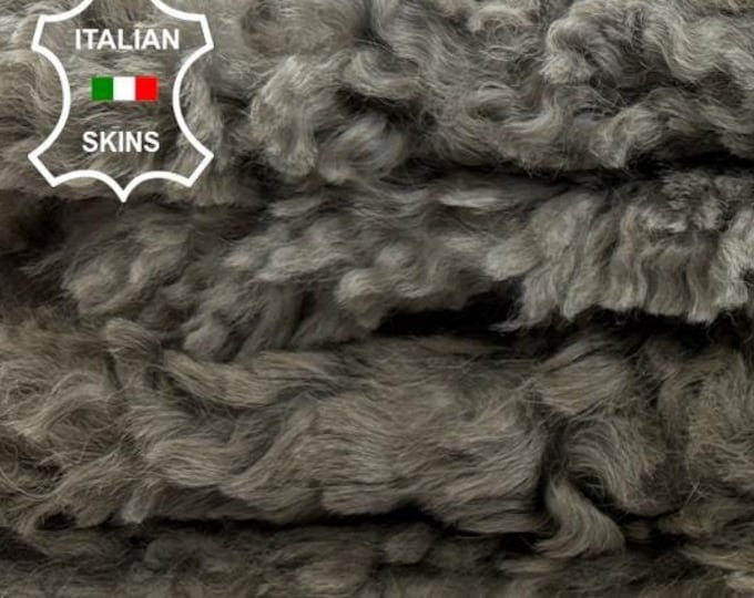 KHAKI GREEN GREYISH Hue Short Hair On Soft sheepskin Lamb shearling fur hairy sheep Italian leather pack 2 hides total 6+sqf 20"x28" #C3208