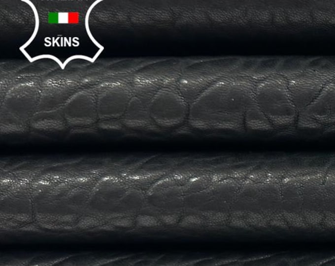 WASHED BLACK GRAINY Vegetable Tan Thick Italian Lambskin Sheep Lamb leather pack 2 hides skins total 10sqf 1.7mm #C4203