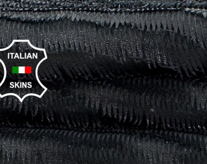 Delivered Duty paid - BLACK FRINGED Thick Soft Italian Lamb leather skin 5+sqf 1.2mm #Z337
