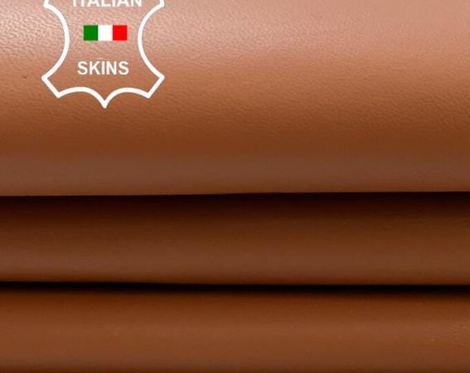 ORANGY TAN BROWN Soft Italian Lambskin Sheep Lamb Leather pack 2 hides skins total 7+sqf 0.8mm #C2358