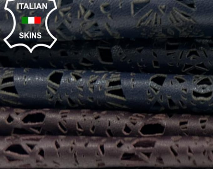 BLUE & BURGUNDY LASER Engraved Thin Soft Italian Lambskin Sheep Lamb leather pack 2 hides skins total 6sqf 0.6mm #C4946