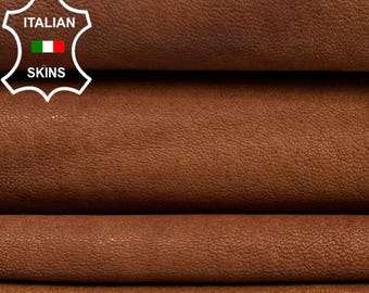 COGNAC BROWN ANTIQUED Vegetable Tan Thick Soft Italian Lambskin Sheep Lamb leather hide hides skin skins 9+sqf 1.2mm #C3846